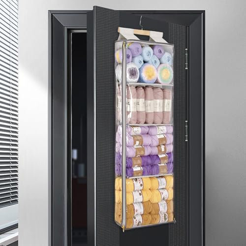 Hängend Garn Aufbewahrungstasche, Stricktaschen Aufbewahrungstasche Mit 4 große Fäche, Groß Garntasche zur Aufbewahrung von Häkelgarn, Garn Organizer Tasche für Häkeln, Stricken, Kreuzstich