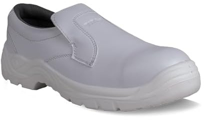 Titan Safety Footwear Protek Black White Hygiene Slip-On Safety Shoes, Mens Womens Steel Toe Cap Shoes, Kitchen Shoes, Nursing Shoes, Orthopedic Shoes, Non-Slip Work Shoes, Work Utility Footwear