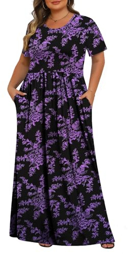 Tencede Womens Plus Size Maxi Dresses Summer 2025 Casual Short Sleeve with Pockets Long Dress 1X-5X