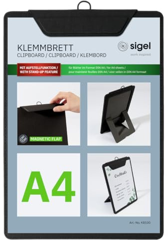 SIGEL Clip menu holder 23 x 33 cm | KB100, for up to 20 A4 sheets, black, for efficient organisation of documents and forms