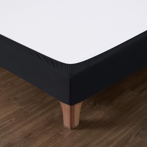 Cache Sommier 160x200 Noir – Tissu Doux et Extensible – Rendu Impeccable – Facile à Installer