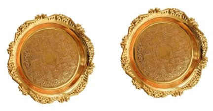 Garneck 2 Stück Kerzentablett Gold Verspiegeltes Tablett Dekoration Dessert Marmortablett Dekotisch Dekoplatte Gold Serviertablett Schmuckschale Dekoschale Tabletts Deko Metall Golden