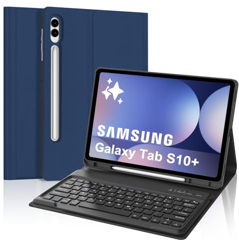 FOGARI Hülle mit Tastatur für Samsung Galaxy Tab S10 Plus 2024/S9FE+/S9 Plus 12.4, Tastatur QWERTZ deutsche Bluetooth Magnetisch Abnehmbare für Samsung Galaxy Tab S10+ 2024/S9+ 12.4, Dunkelblau