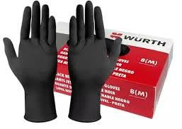 WURTH Guanti monouso in nitrile senza polvere, guanti industriali, colore nero, taglia M, 100 pezzi