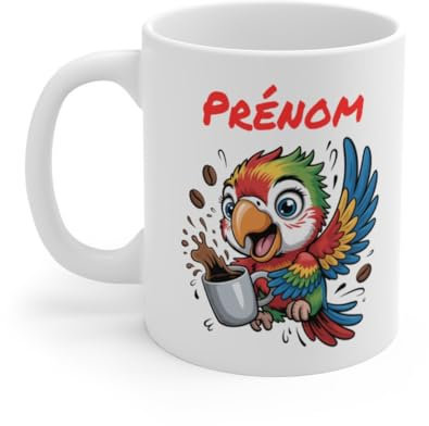 Teecustom Mug Hérisson Personnalisé – Tasse Café Mignonne et Énergique avec Prénom – Cadeau Original (Perroquet)