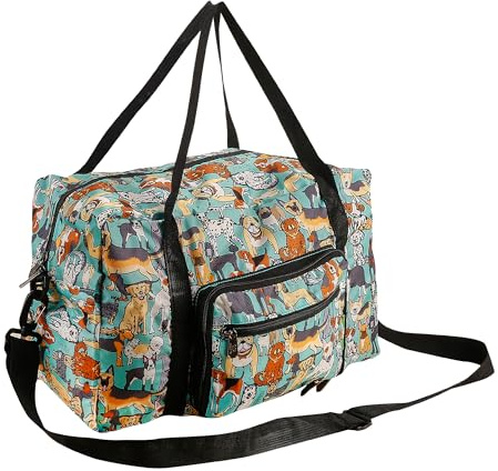 Eco Chic Recycled Cabin Holdall Bag, 40x20x25 for Ryanair Underseat Carry-On Luggage, Lightweight Foldable Water-Resistant Travel Duffle (Dogs Teal)