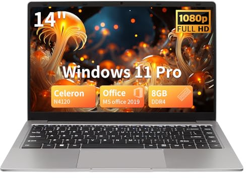 SZHUAGO 14 Inch Laptop, Ultrabook with 8GB DDR4, 1920 x 1080 IPS Display, Celeron N4120 Quad Core (up to 2.6GHz), Win 11 Pro Beginners Notebook PC (8+256G SSD)