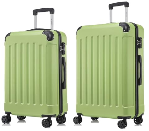 YONSLY Premium Reisekoffer TSA-Schloss,YKK-Reißverschluss Hartschalen-Koffer Trolley Kabinenkoffer Rollkoffer Suitcase Handgepäck 4 Rollen (Früchte Grün, L-XL-Set)
