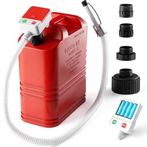 Kraftstoff Umfüllpumpe mit Auto-Stopp-Sensor, Elektrische Benzinpumpe mit 4 Größen-Adapter, Multifunktions Dieselpumpe Kraftstoffpumpe für Kanister Benzin, Öl, Traktor, Generator, Rasenmäher -Rot