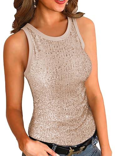 Suncife Damen-Oberteil mit Pailletten, Glitzer, ärmellos, glitzernd, Party-Top, gold, L