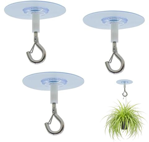 3 PCS Self-Adhesive Ceiling Hooks, Ceiling Hooks for Hanging Plants, Heavy Duty Ceilings Hook Self-Stick No-Drill for Hanging Plants, Bird Feeders, Lanterns, No Drilling Required, Easy to Install