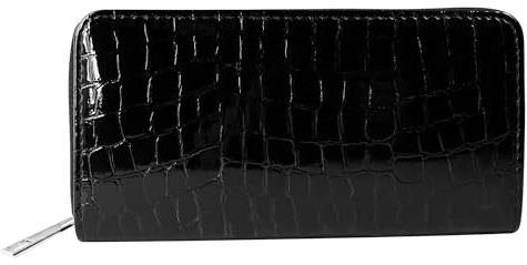 Cham Cham Geldbörse für Damen aus Kunstleder in Schwarz, Geldbeutel mit Reißverschluss in 10 x 19 x 2,8 cm