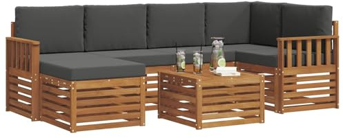 vidaXL Sofagarnituren 7 pcs Natur und Anthrazit Massivholz Akazie, Gartenmöbel, modernes Sofa für draußen, modulare Loungemöbel, langlebige Terrassensitze und Komfort