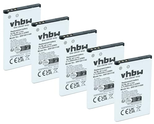 vhbw 5X Akku kompatibel mit Emporia Telme T200, Telme X200, Telme C150, Telme C140, Telme C151 Handy Smartphone Telefon (600 mAh, 3,7 V, Li-Ion)