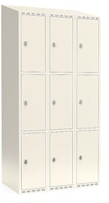 kaiserkraft | 3er-Schließfachschrank Fydor | 3 Abteile | Weiß | B 900 mm | schräge Dachform | Vorhängeschloss