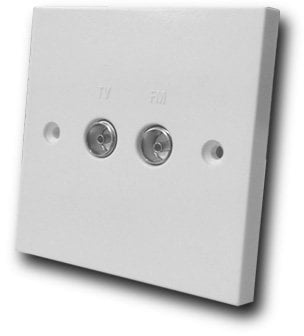 TV 2 Gang Twin Isolated Co-Axial TV Socket - White Plastic