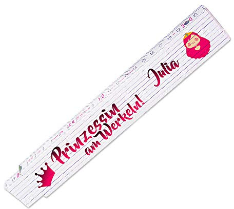 Zollstock mit Namen Julia und schönem Motiv - Prinzessin am Werkeln - für Frauen | Metermaß | Glieder-Maßstab mit Namen bedruckt | Viele Namen zur Auswahl