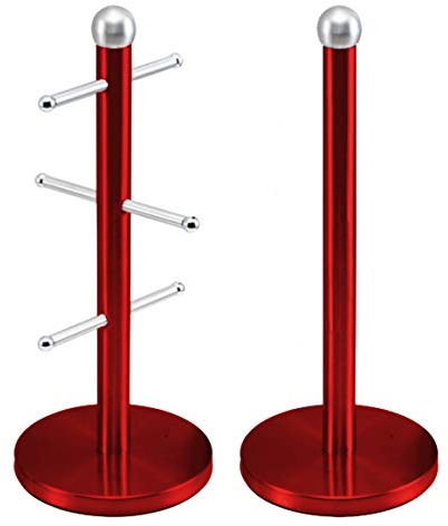 SQ Professional 60180S Mug Tree and Kitchen Roll Holder, Red