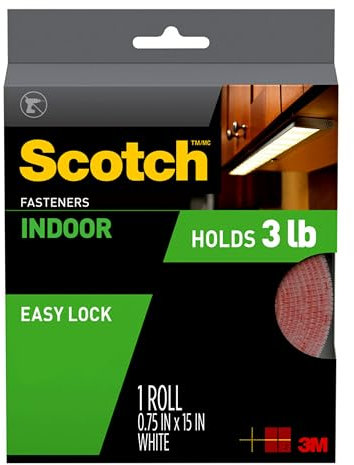 Scotch Multi-Purpose Hook and Loop Fasteners, 1 Roll, White, for Indoor Use, 3/4 in x 15 ft