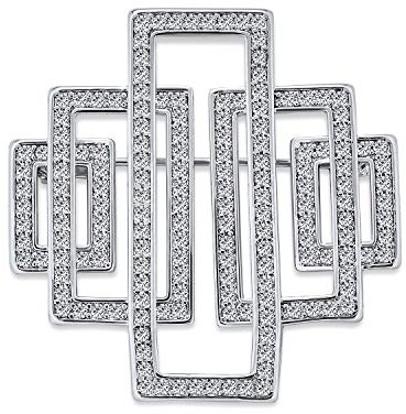 Geometric Art Deco Vintage Style Large Rectangular Pave CZ Cubic Zirconia Statement Scarf Brooch Pin For Women Silver Plated