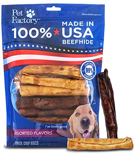 Pet Factory 100% Made in USA Beefhide 5 Chip Rolls Dog Chew Treats - Beef & Chicken Flavor, 18 Count/1 Pack
