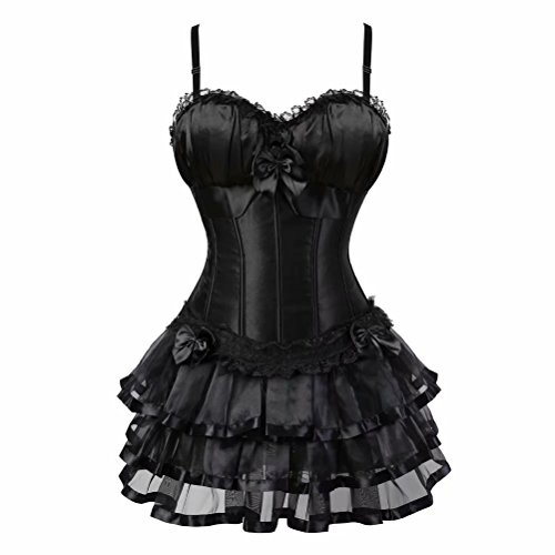 jutrisujo korsett Damen vollbrust corsage kleid kurz rock mit träger strapse spitze schnürmieder burlesque gothic korsettkleid