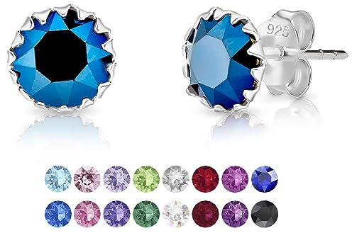DTPSilver - Damen Ohrringe 925 Sterling Silber mit Kristallen von Swarovski® Elements 6 mm Runde Ohrstecker - Farbe : Metallisches Blau