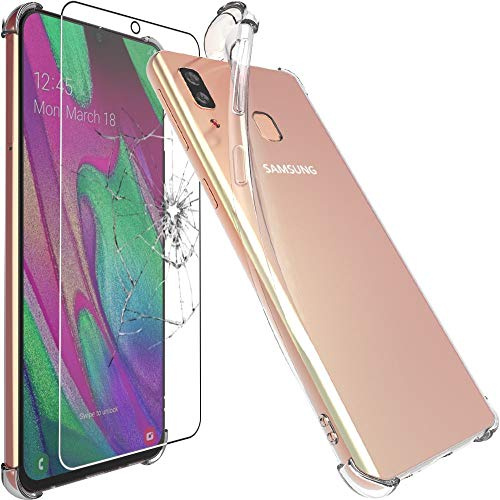 ebestStar - Hülle für Samsung Galaxy A40 SM-A405F, Silikon Handyhülle, Klar TPU Schutzhülle, verstärkten Rändern und Ecken, Transparent + Panzer Schutz Glas