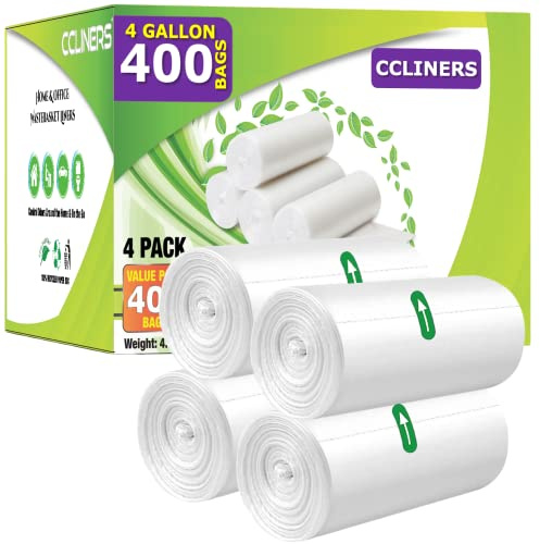 4 Gallon (15 Liter) Trash Bag (400 Count) Small Bathroom 4 Gallon Garbage Bags Clear Plastic Wastebasket Trash Can Liners for Home and Office Bins (400 Count)