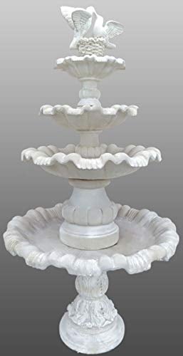 Casa Padrino Jugendstil Gartenbrunnen/Springbrunnen Ø 130 x H. 228 cm - Kunststein Brunnen mit dekorativen Tauben, Farbe:weiß