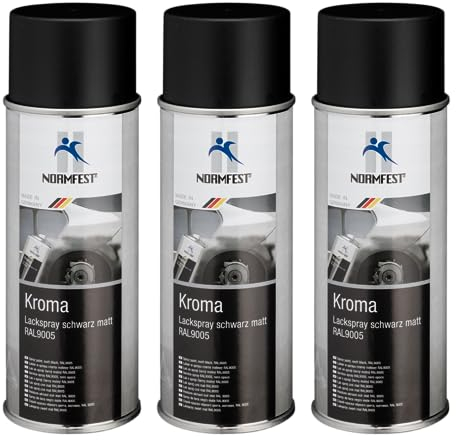 Normfest Kroma Lackspray Schwarz Matt RAL 9005 – Hochwertiger Nitro-Kombinationslack mit hoher Deckkraft, kratzbeständig, witterungs- & lichtbeständig, schnelltrocknend – 3x 400ml