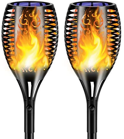 HT TopHinon Luz de Llama Solar de Exterior, 2 Piezas Antorcha Luces Solares Lampara Solar Impermeables IP65 para Jardín Parque Patio Césped y Camino, Encendido/Apagado Automático