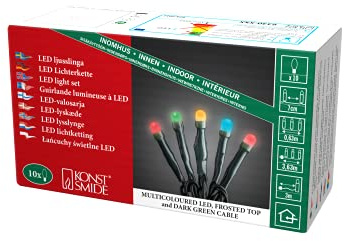 Konstsmide Micro LED Lichterkette, gefrostet, verschweißt, 10 bunte Dioden, 30V Innentrafo, dunkelgrünes Kabel - 6340-520