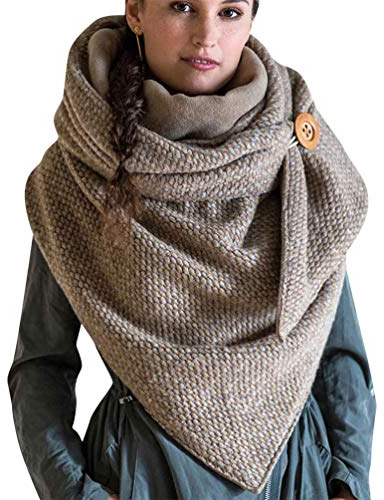 UMIPUBO Schal Damen Dreieckschal Mit Knöpfen, Dreieckstuch Damen Herbstschal Warme Winter Schal Wollschal Verdicktes Warmes loop Schal (Khaki,Einheitsgröße)