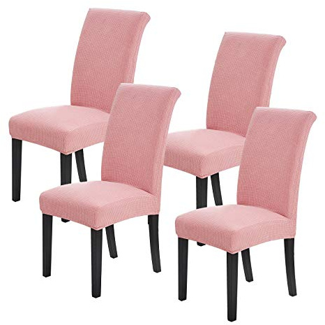 Joccun Stuhlhussen für Esszimmer, dehnbar, Esszimmerstuhlhussen, Sitzschutz, waschbar, Parsons-Stuhlbezug für Zuhause, Bankett (Altrosa, 4 Stück)