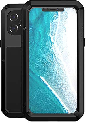 LOVE MEI for iPhone 12 Pro Max Case,Outdoor Sports Military Heavy Duty Tank Metal Cover Waterproof Shockproof Dustproof Full Body Protective Case with Built in Glass Tempered Screen Protector (Black)