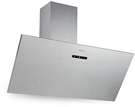 Klarstein Silver Lining extractor de humos - campana de pared, diseño compacto inclinado, Clase A, 568 m³/h, 3 niveles de potencia, control táctil, Acero inoxidable, 90 cm, Plateado