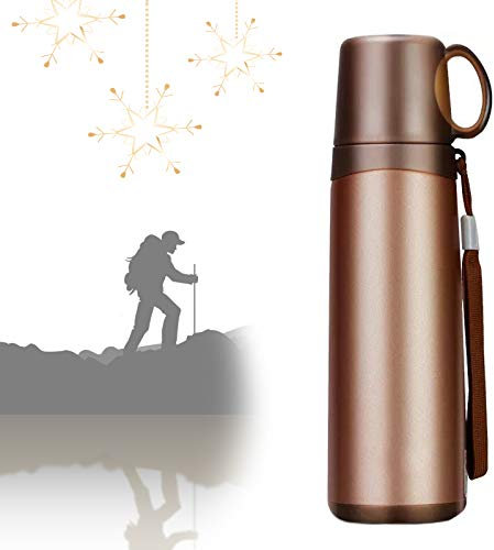 YSNJIN Thermos Sottovuoto A Doppio Parete Portatile Borraccia Termica in Acciaio Inox Domestica con Staccabile per caffè, tè, Acqua Calda,Marrone