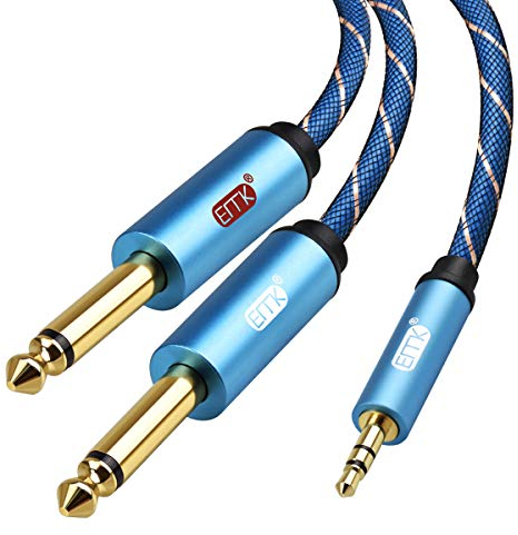 EMK Cable AUX 3,5 mm a Doble 6,35 Cable Audio Estéreo Teléfono, Computadora, Mezclador, Altavoz, cable Amplificador Cable Adaptador de canal L & R de 6,35 mm (2 metros)