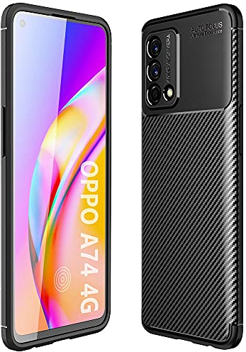 Alamo Ultra Silicone Hülle für Oppo A74 (4G Version), Kohle Faser StoßFest Bumper Handyhülle - Schwarz