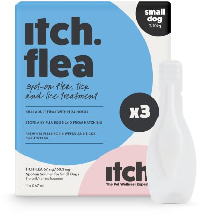 Itch | Flea & Tick Spot-On Treatment for Small dogs (2-10kg) | Kills Fleas, Ticks, Lice & Eggs to Prevent Reinfestation | 3 Easy-Apply Pipettes