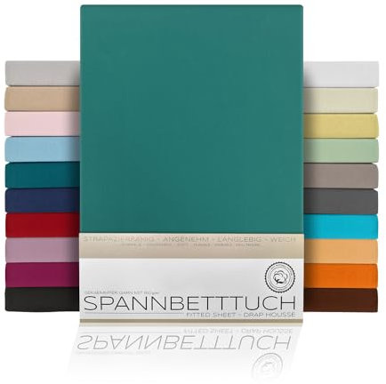 BEAUTEX Spannbetttuch Bettlaken aus Baumwolle, Premium Jersey Stoff 160g/m², Größe und Farbe wählbar (Boxspring - 180x200x45 cm, Petrol)