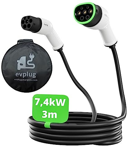 evplug® Cavo di Ricarica per Auto Elettriche EV (Tipo 2 - Tipo 2 | 3m, 7,4kW | 32A)