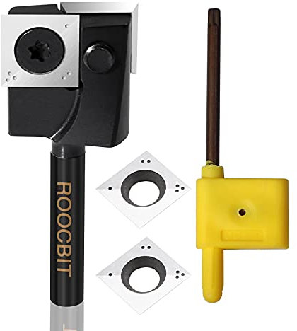 ROOCBIT CNC-Spoilboard-Oberfräsen-Bit, 2,5 cm Schnittdurchmesser, 1/4 Zoll Schaft, Reinigung unten, Abflachung von Nutfräser-Bit, Holzbearbeitung, Fräswerkzeug mit 4 austauschbaren Klingen