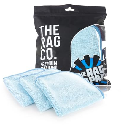 The Rag Company - Premium FTW - 70/30 Blend Microfiber Cleaning Towels for Glass, Windows, Mirrors, Polished Surfaces - Streak-Free - Scratchless, 16 x16' Light Blue (3-Pack)