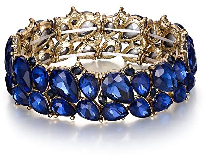 EVER FAITH Armband Damen Hochzeitsfeier Schmuck Österreichisch Kristall 2 Schicht Armkette für Braut Blau Gold-Ton