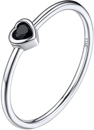 Silvora Facetten Design Zirkonia Ring S925 Silber Herzförmiger Schwarzer Zirkon Schwanzring Damen Frauen Zirkon Solitaire Vorsteckring Ringgröße 64（20.5） in Silber Ehering Verlobungsring Trauring