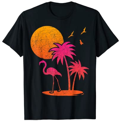 Tropischer Sommerurlaub Palmen Rosa Flamingo Sommer T-Shirt