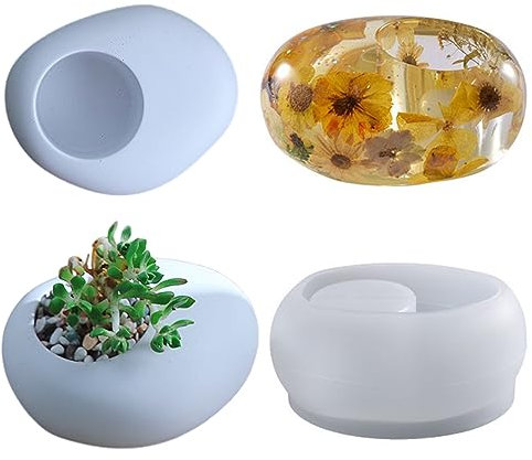 HyzaPhix Planter Moulds for Concrete, Flowerpot Mould, Cement Plant Pot Molds, Oval Epoxy Mold for DIY Flower Pot , Succulent Planter, Home Table Decoration
