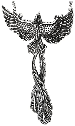 COOLSTEELANDBEYOND Homme Femme Splendide Acier Inoxydable Grande Phénix Pendentif Collier avec Plume Queue Mobileet 75CM Chaîne de blé